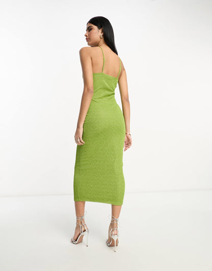Vila glitter midi dress in green