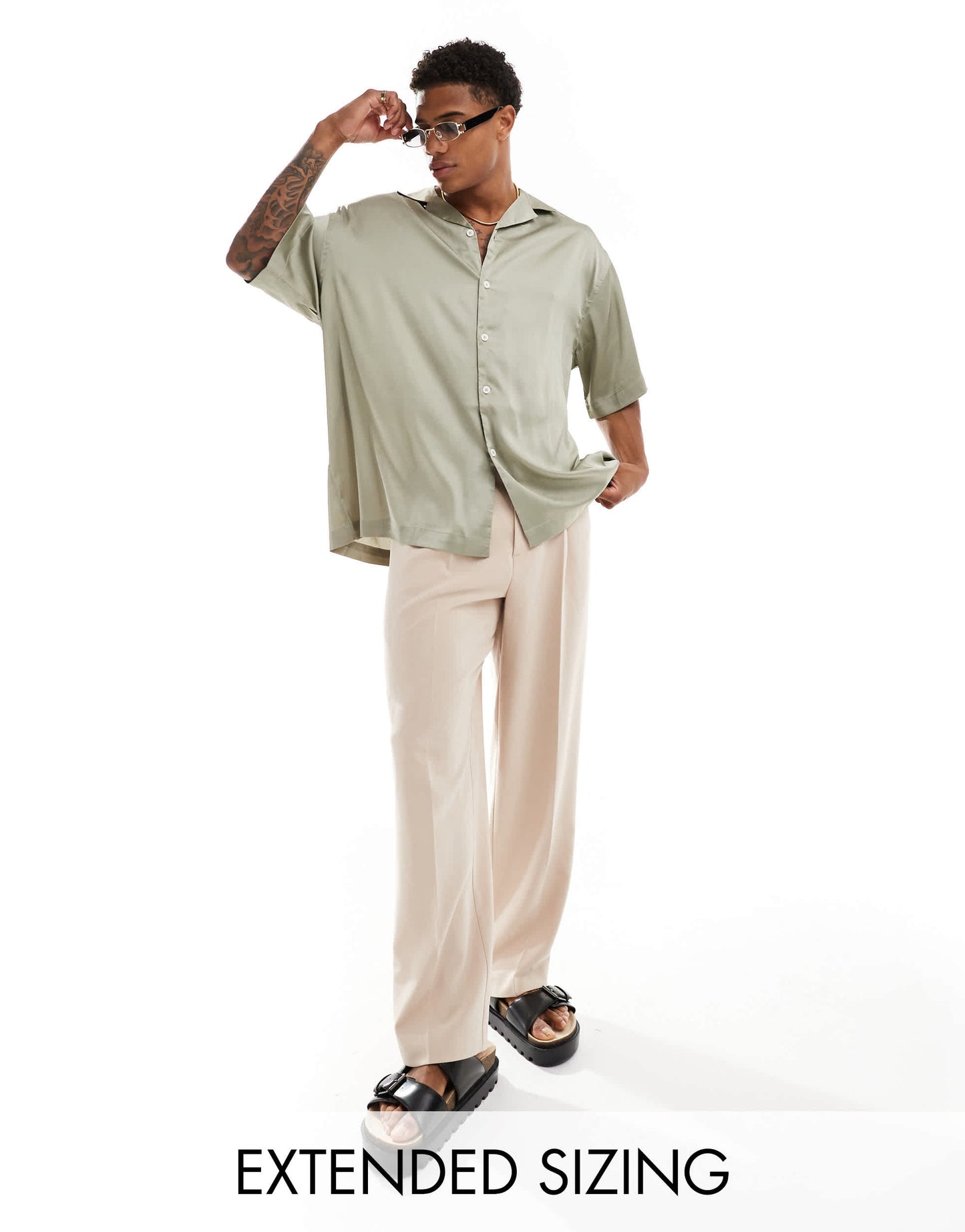 ASOS DESIGN oversized satin shirt sage green