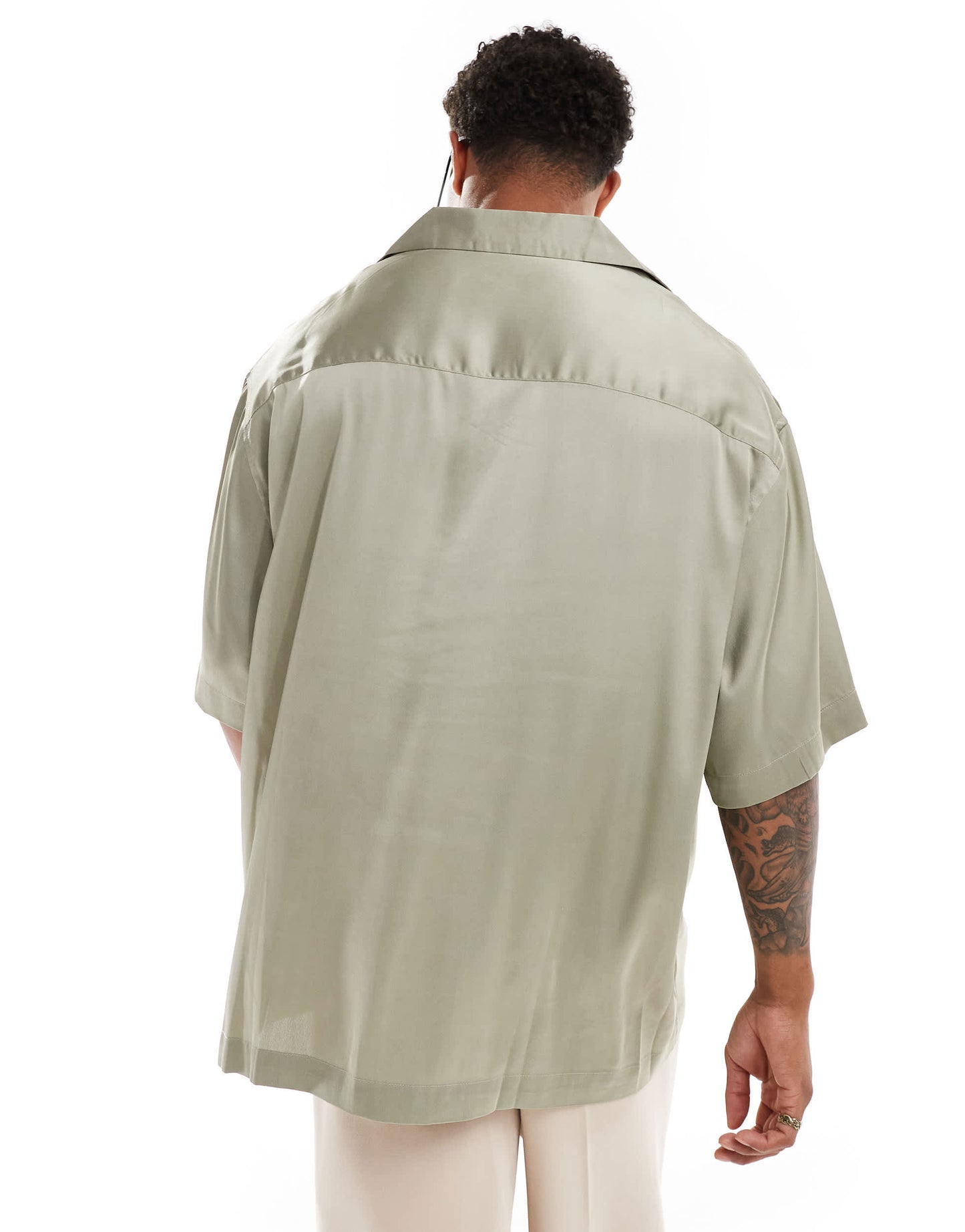 ASOS DESIGN oversized satin shirt sage green