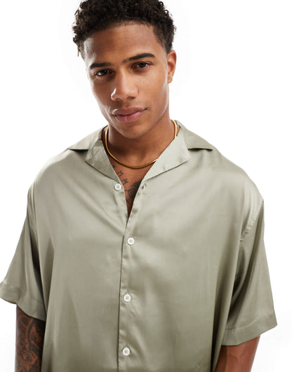 ASOS DESIGN oversized satin shirt sage green