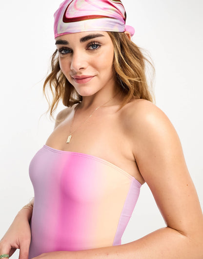 Daisy Street bandeau swimsuit in pink ombre