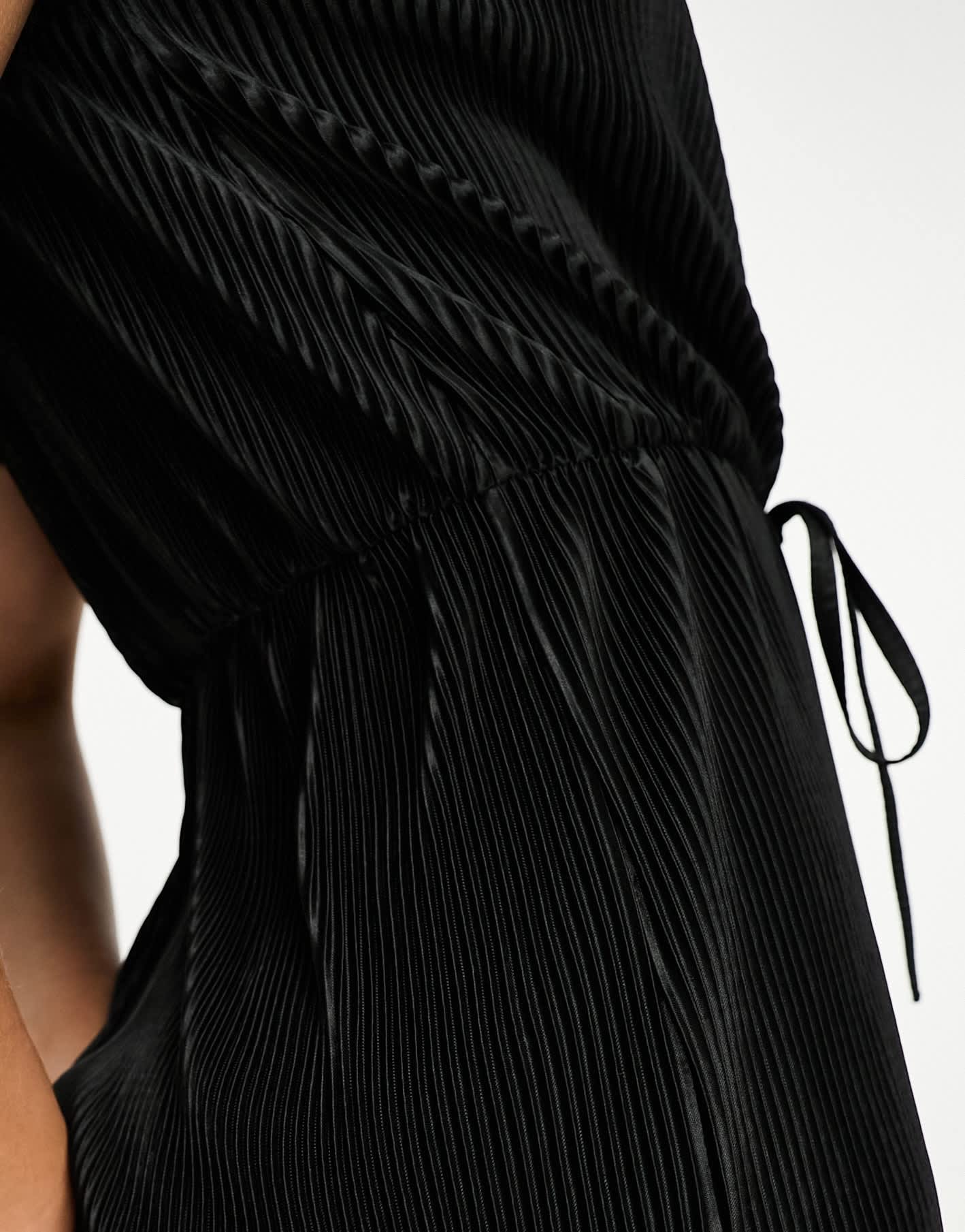 Threadbare Tall wrap front plisse playsuit in black