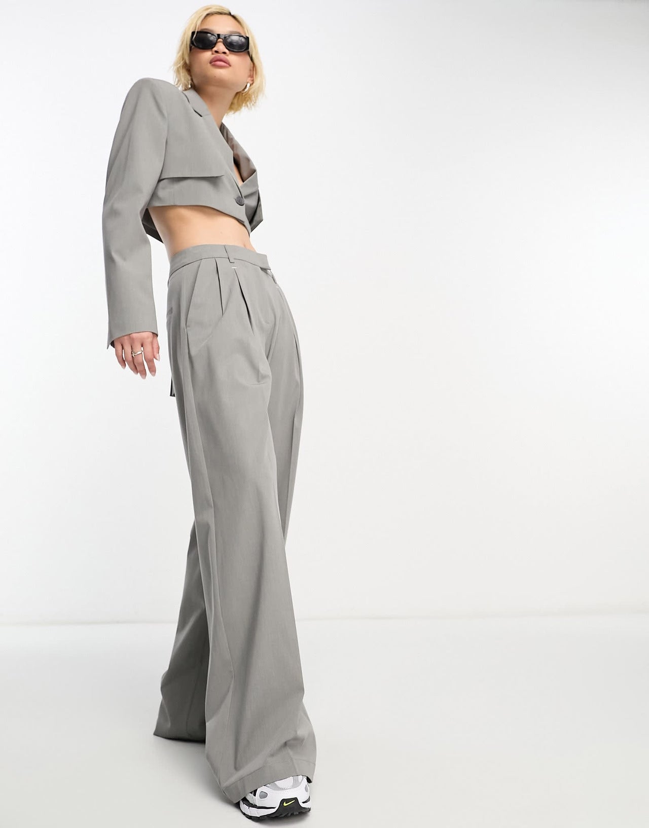 Bershka peg tailored trousers co-ord in cool grey