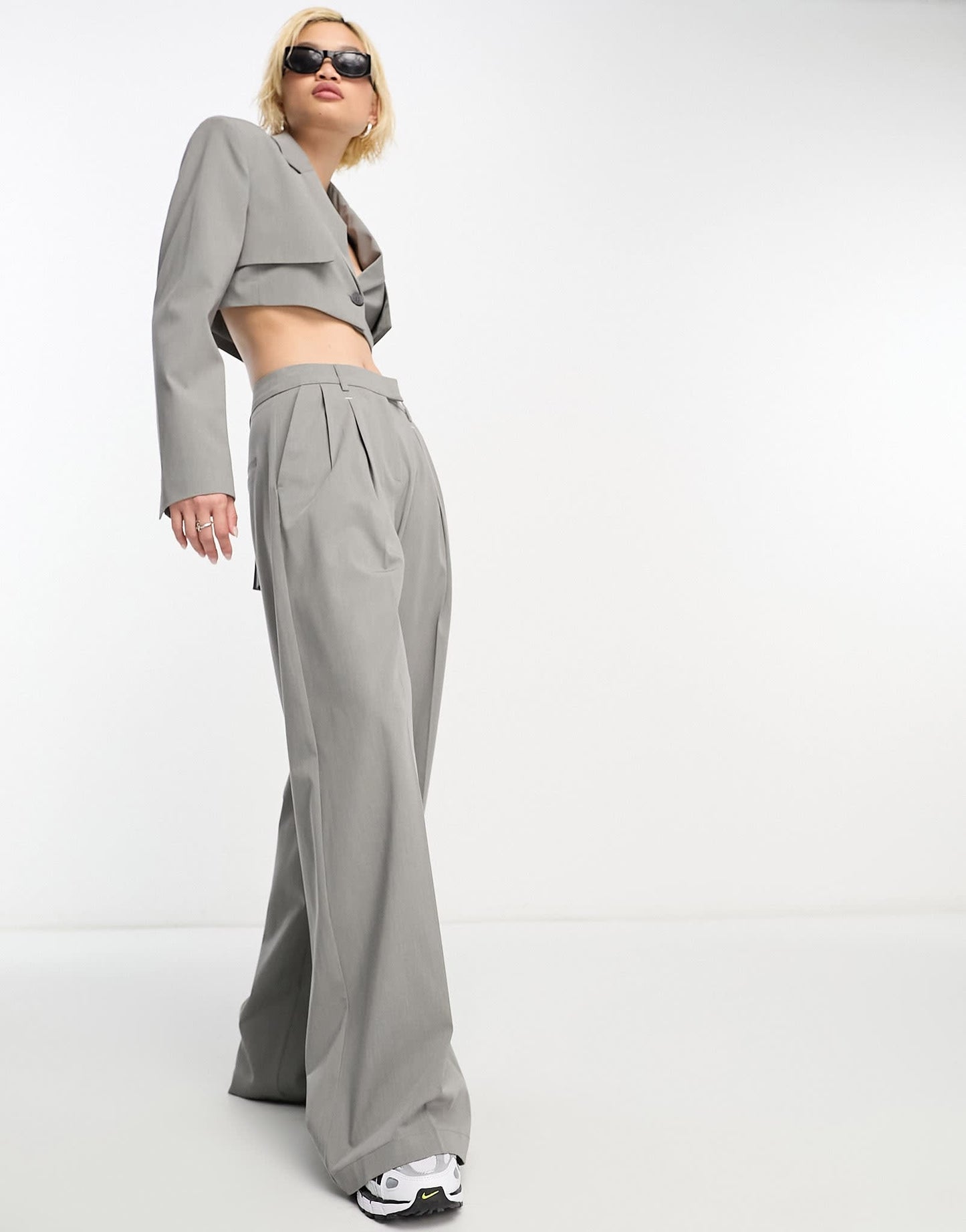 Bershka peg tailored trousers co-ord in cool grey