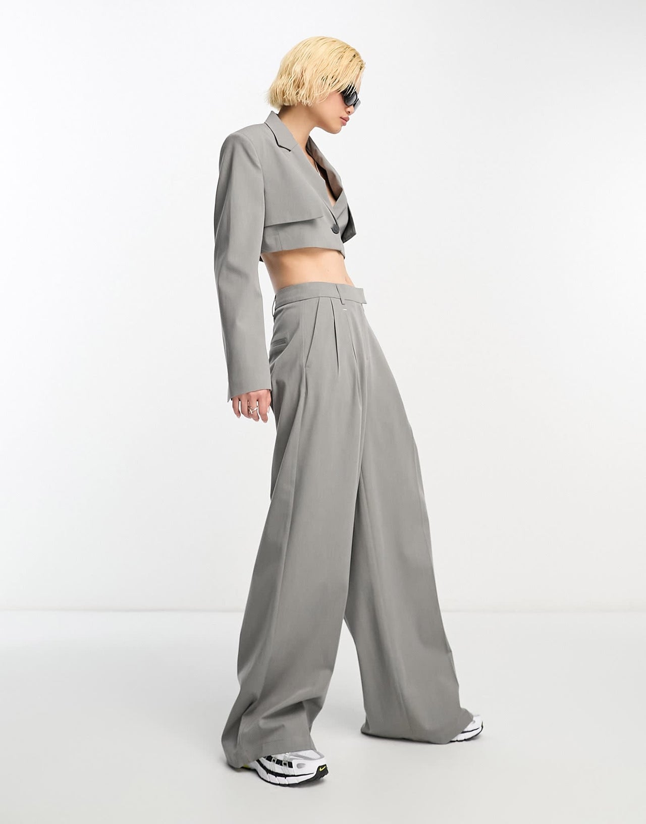Bershka peg tailored trousers co-ord in cool grey