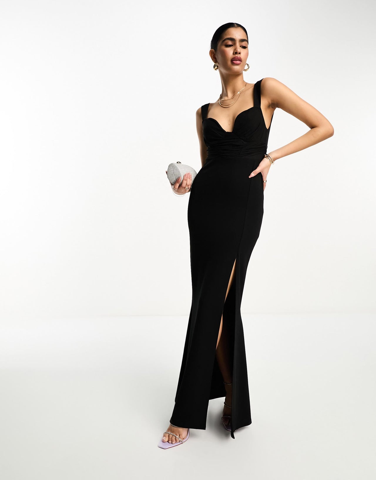 ASOS DESIGN cami corset mesh midi dress in black