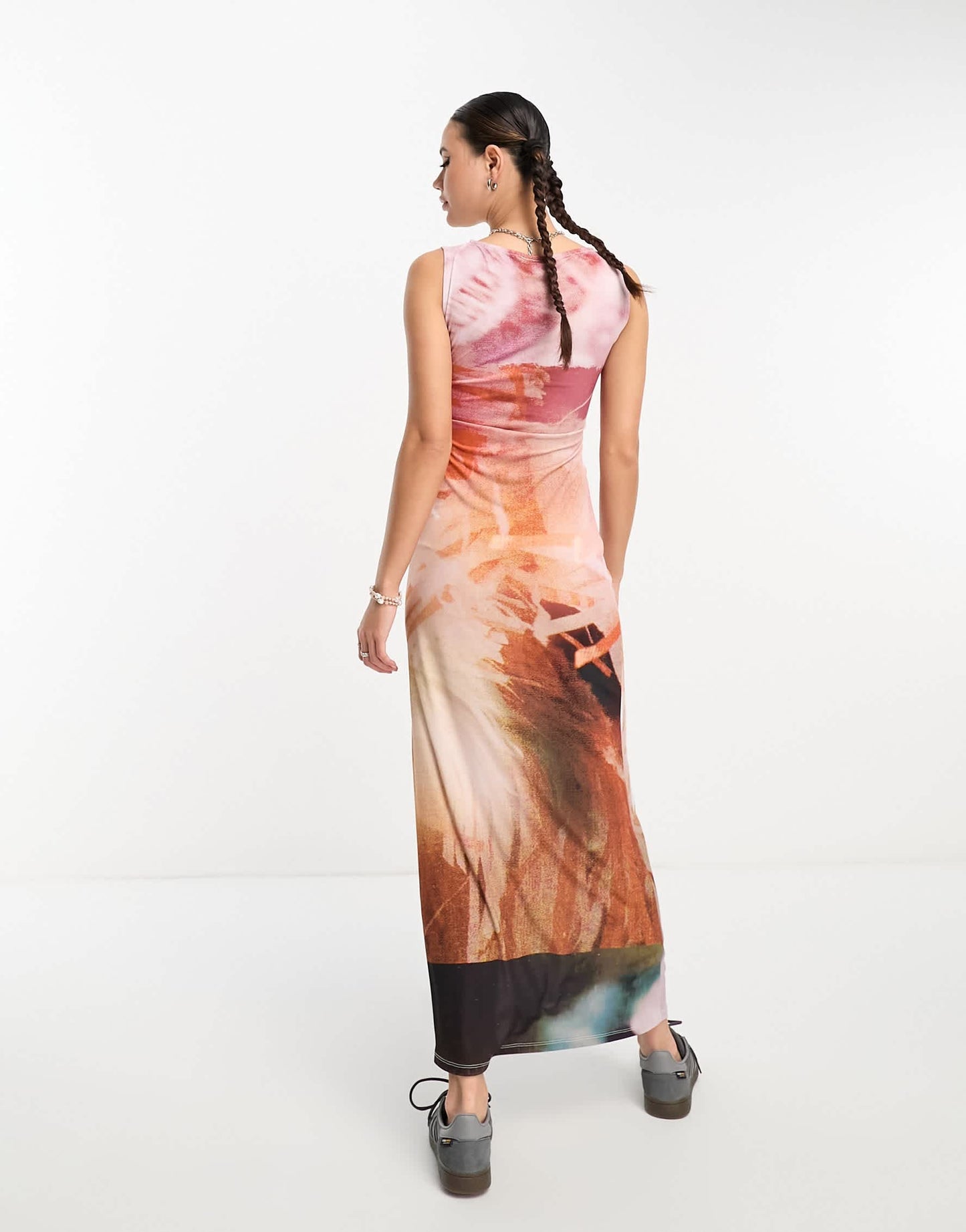 COLLUSION photopgraphic print  slash neck vest maxi dress in multi
