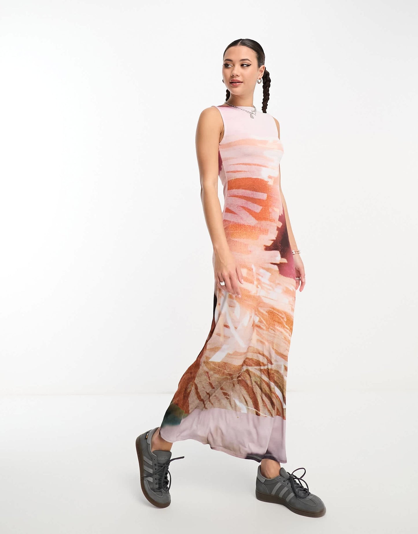 COLLUSION photopgraphic print  slash neck vest maxi dress in multi