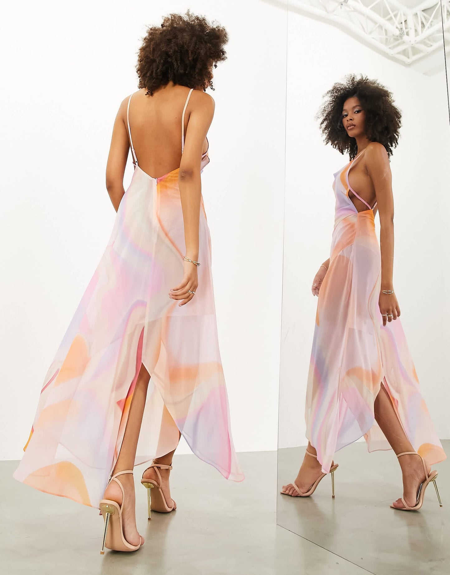 ASOS EDITION cowl neck sheer draped maxi dress in soft marble print