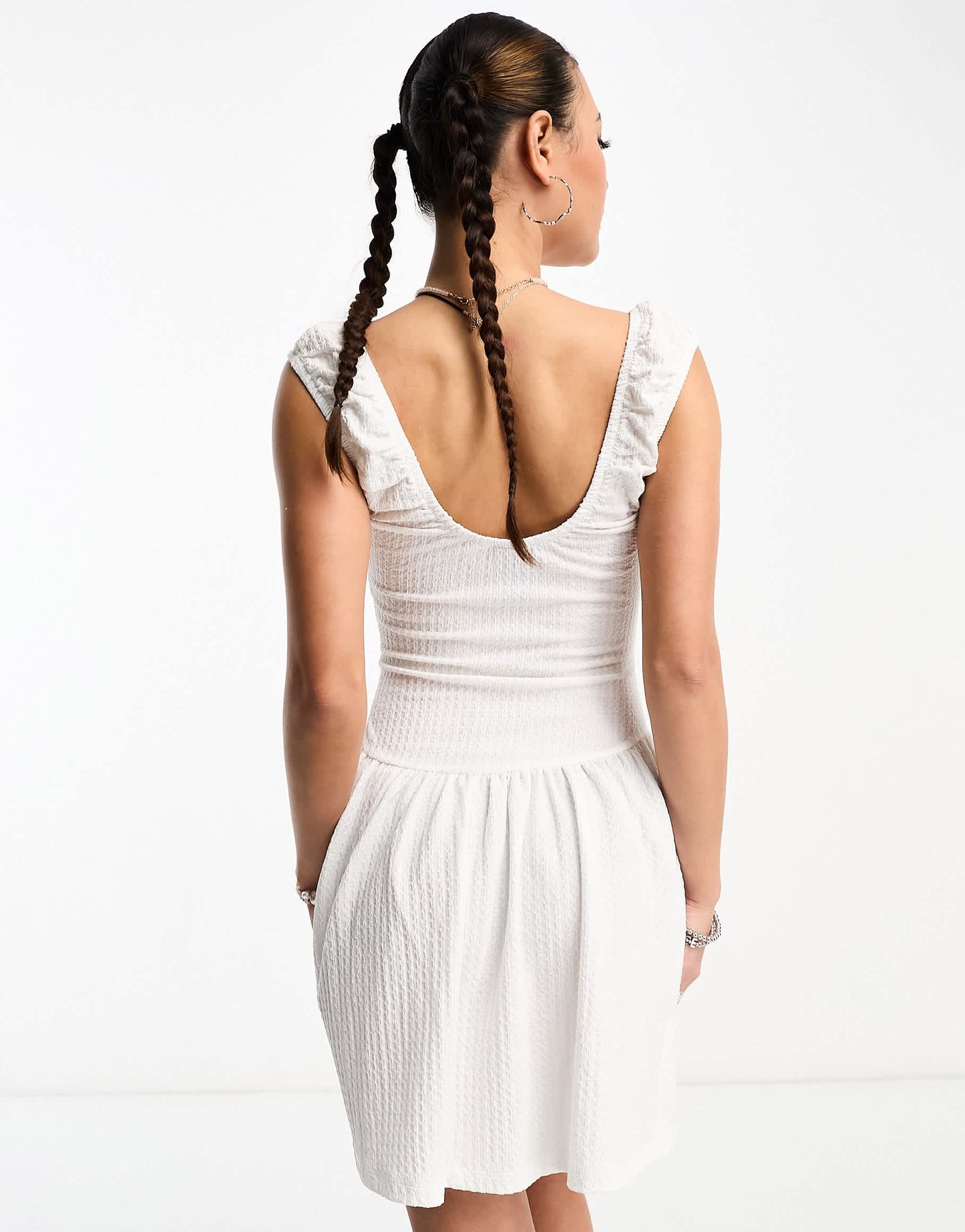 COLLUSION textured seamed mini sundress in white