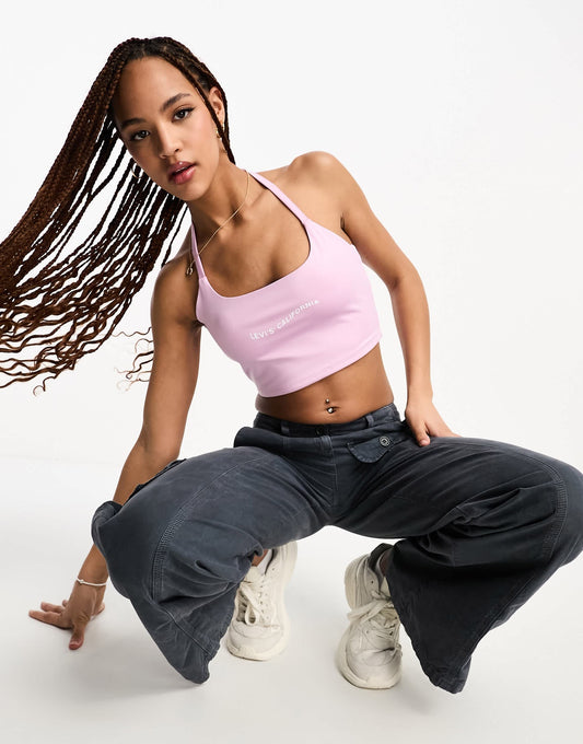 Levi's 90's halterneck crop top in pink with logo