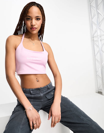 Levi's 90's halterneck crop top in pink with logo
