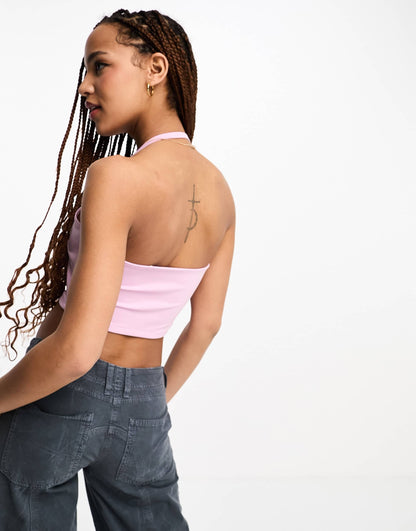 Levi's 90's halterneck crop top in pink with logo
