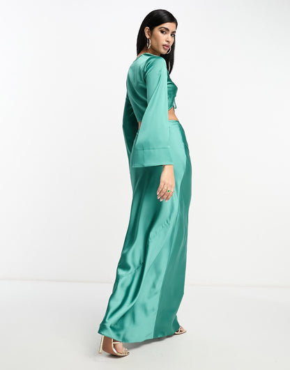 ASOS DESIGN satin bias maxi skirt co-ord in teal