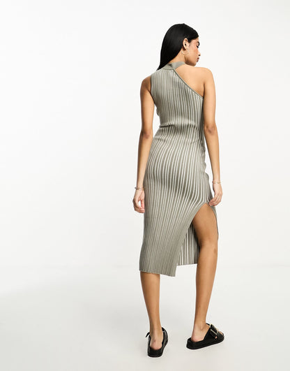 4th & Reckless miriam knitted one shoulder midi dress in light brown