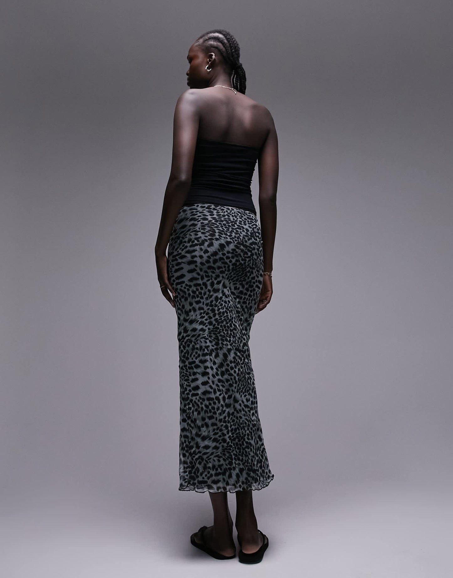 Topshop Tall mesh animal printed midi skirt in monochrome