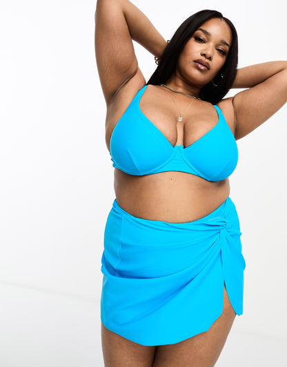 ASOS DESIGN Curve mix and match swim sarong in bright blue