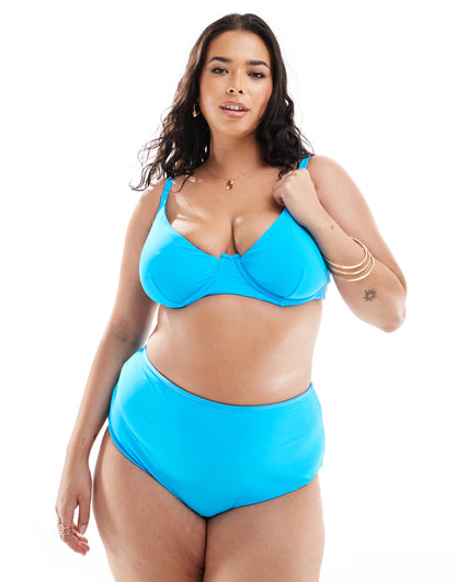 ASOS DESIGN Curve mix and match step front underwired bikini top in bright blue