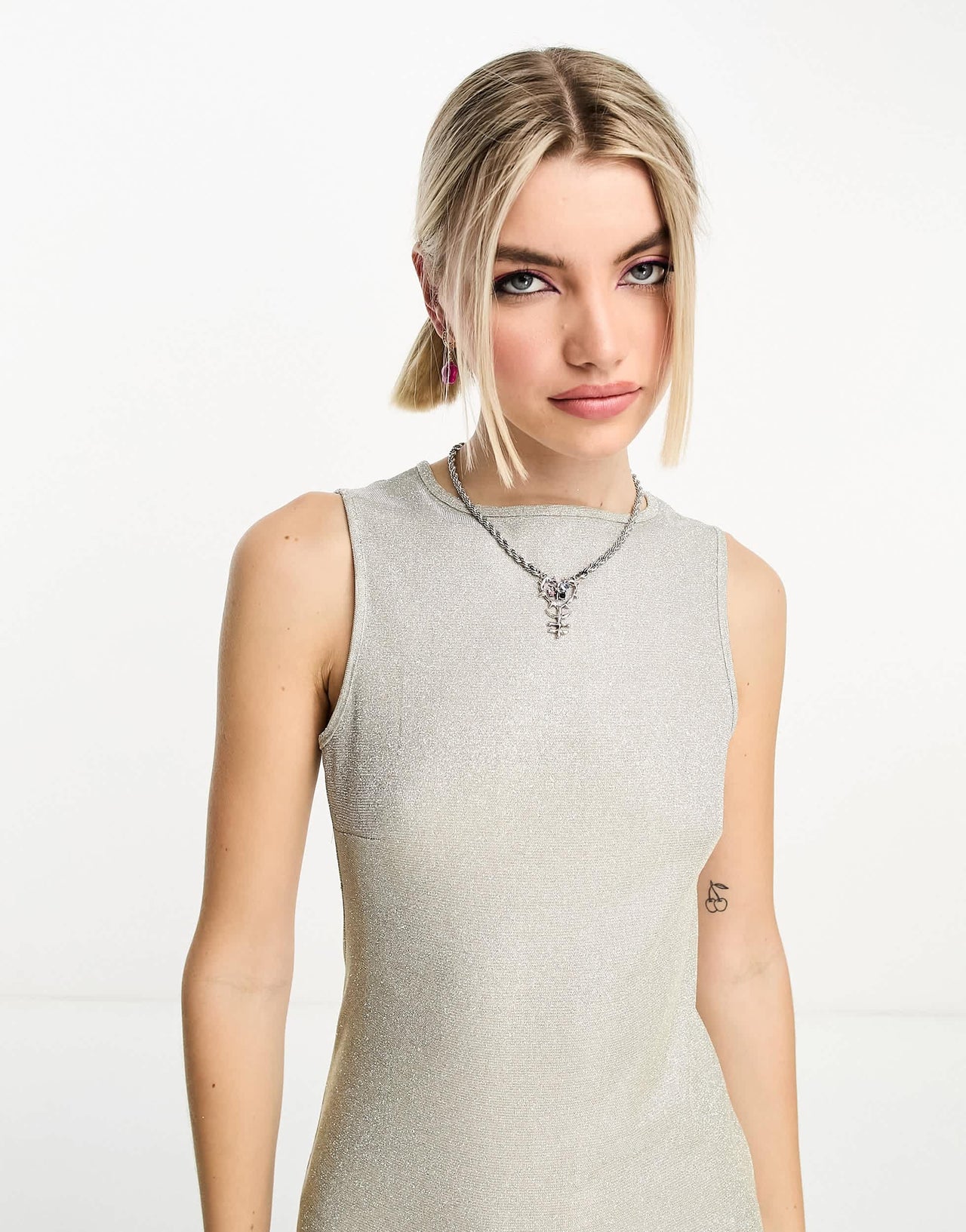 COLLUSION glitter vest mini dress in silver