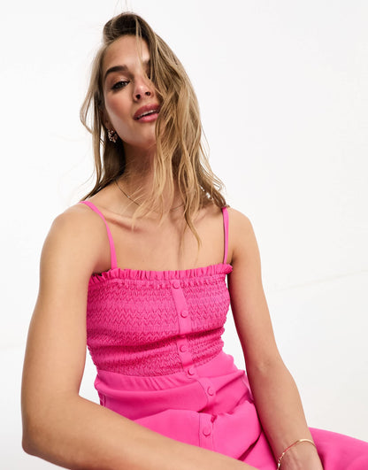 Whistles Gracia smocked midi dress in bright pink