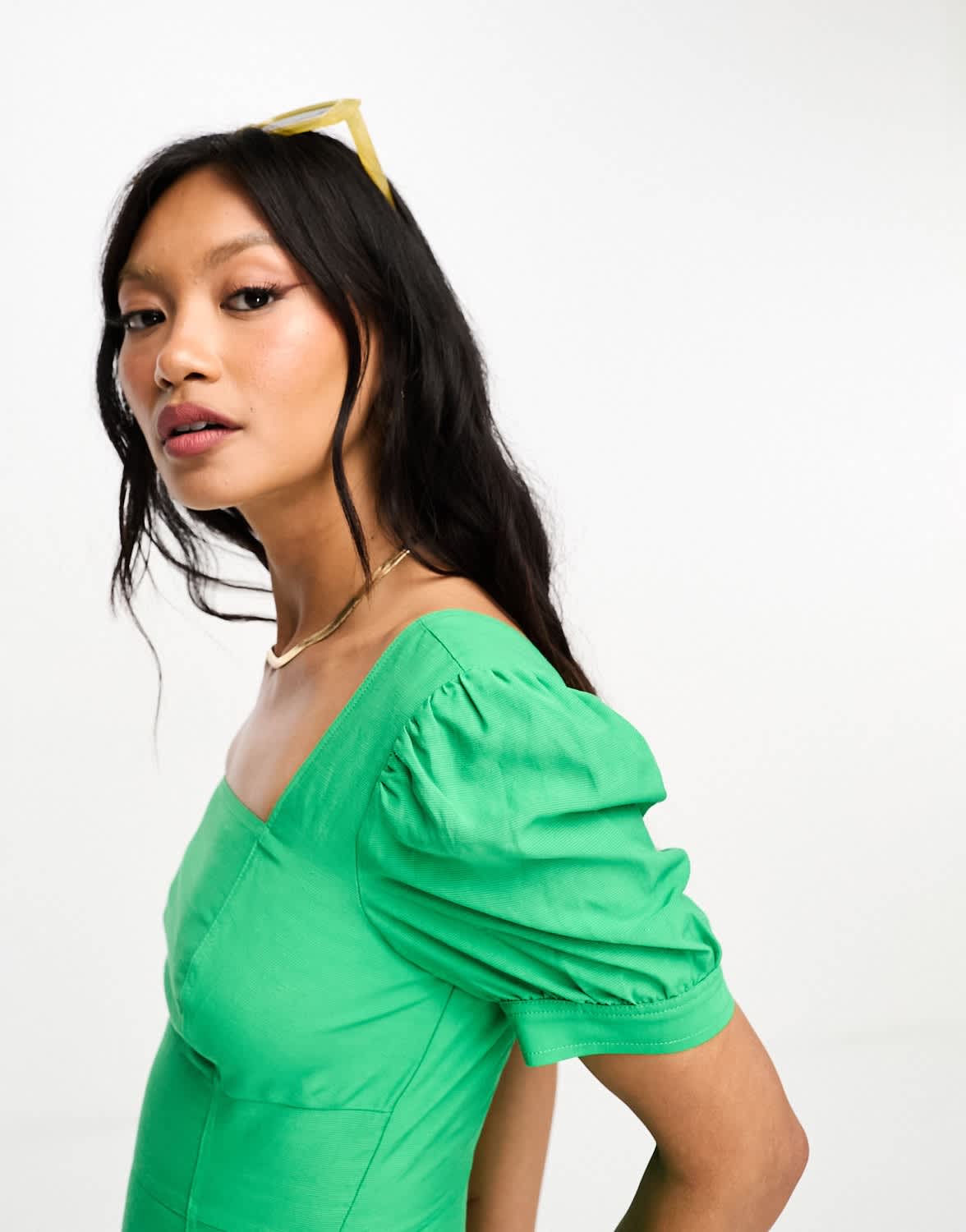 Whistles puff sleeve fitted bodice top in green