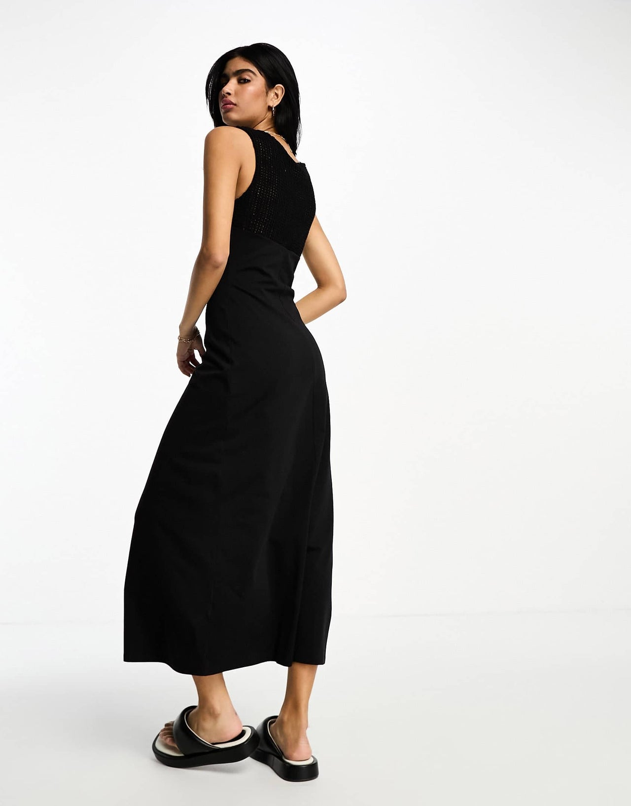 ASOS DESIGN crochet v knitted midi dress in black