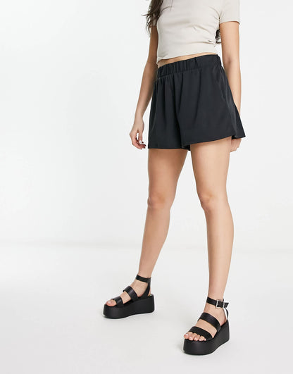 Monki super soft pull-on shorts in black