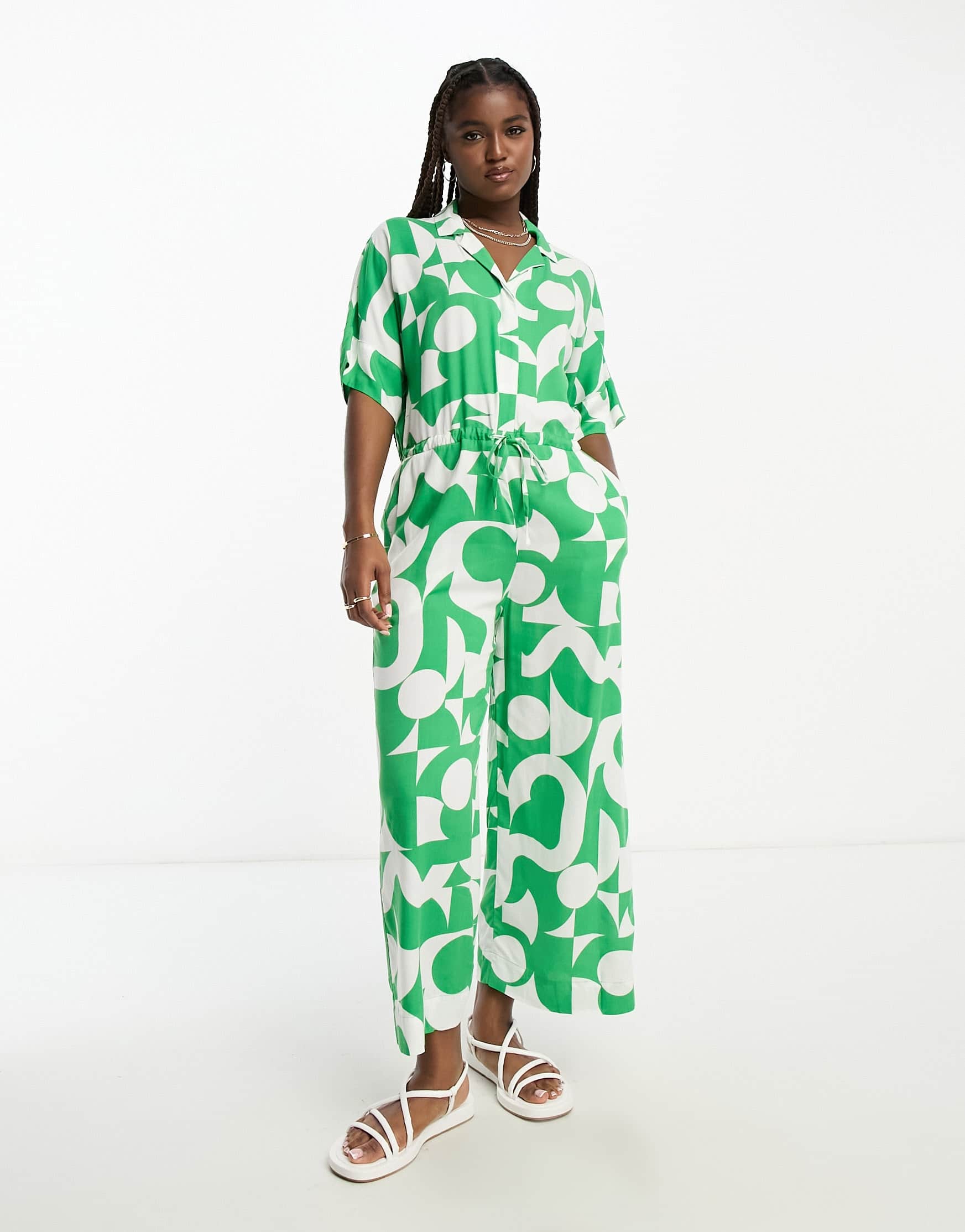 Monki jumpsuit in green graphic print
