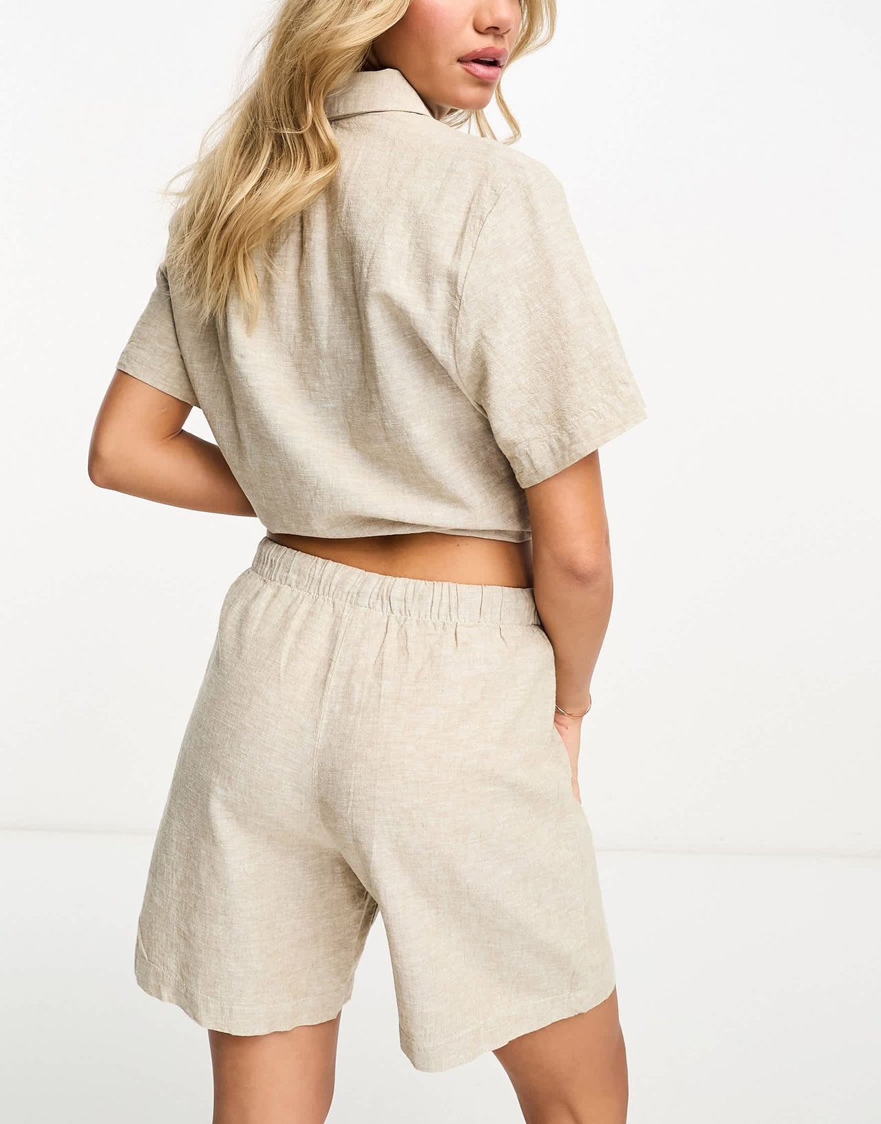 Monki co-ord linen drawstring shorts in beige