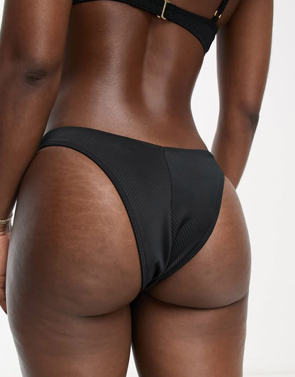 Hollister ribbed v-front high leg co-ord bikini bottom in black