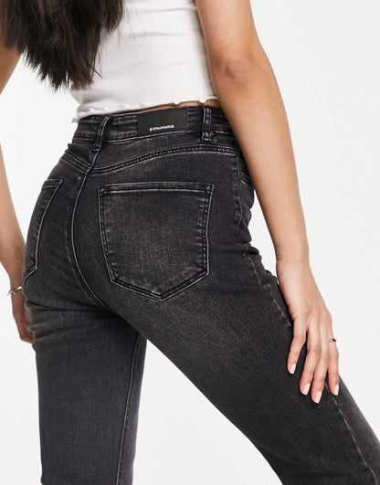 Stradivarius flare jean with side split in black