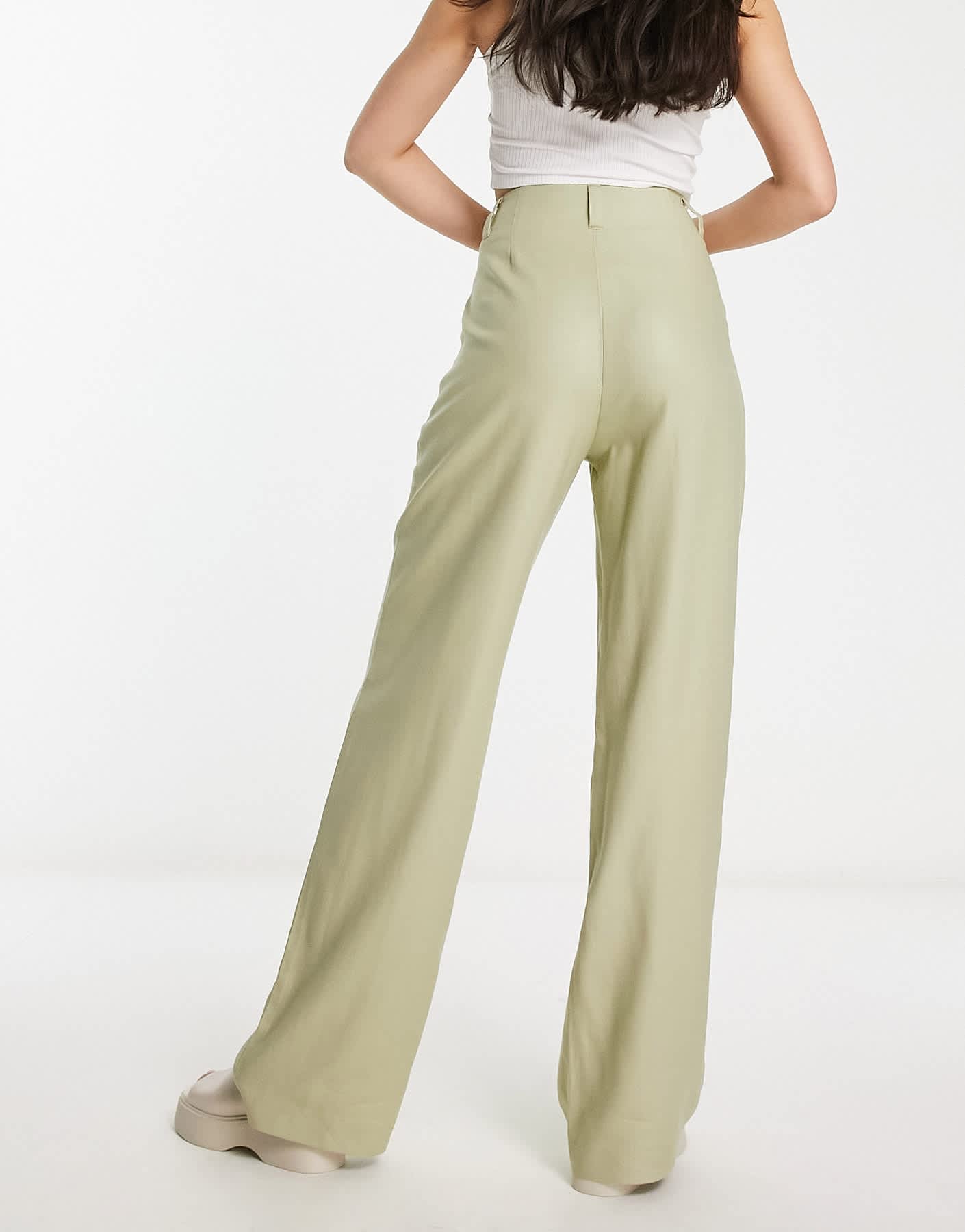 Stradivarius linen look wide leg trouser in khaki