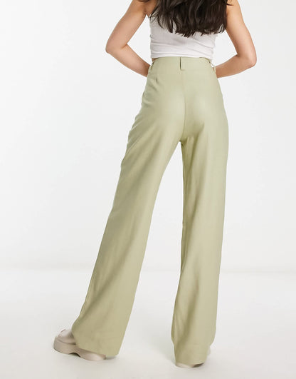 Stradivarius linen look wide leg trouser in khaki