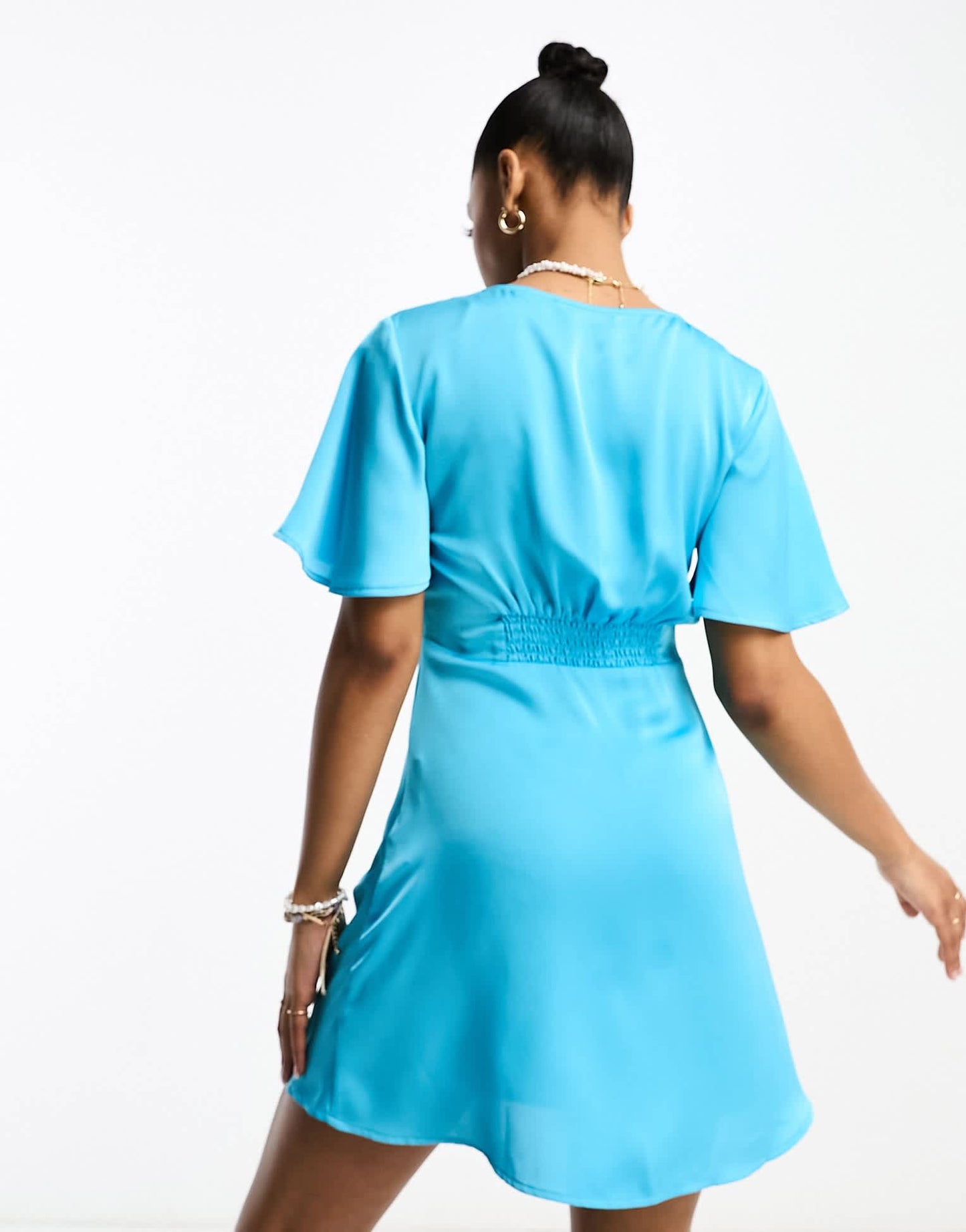 Stradivarius satin mini tea dress in electric blue