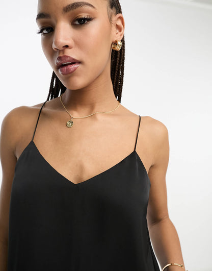 Stradivarius scoop neck satin cami in black