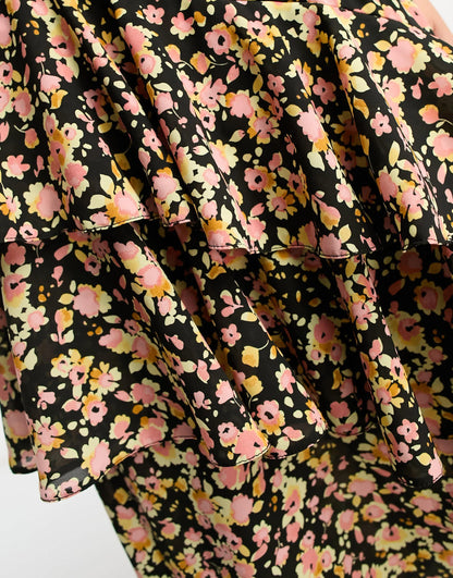 New Look ruffle midi dress in black floral print