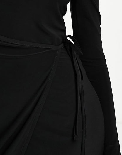 ASOS DESIGN square neck wrapped ballet skirt mini dress in black