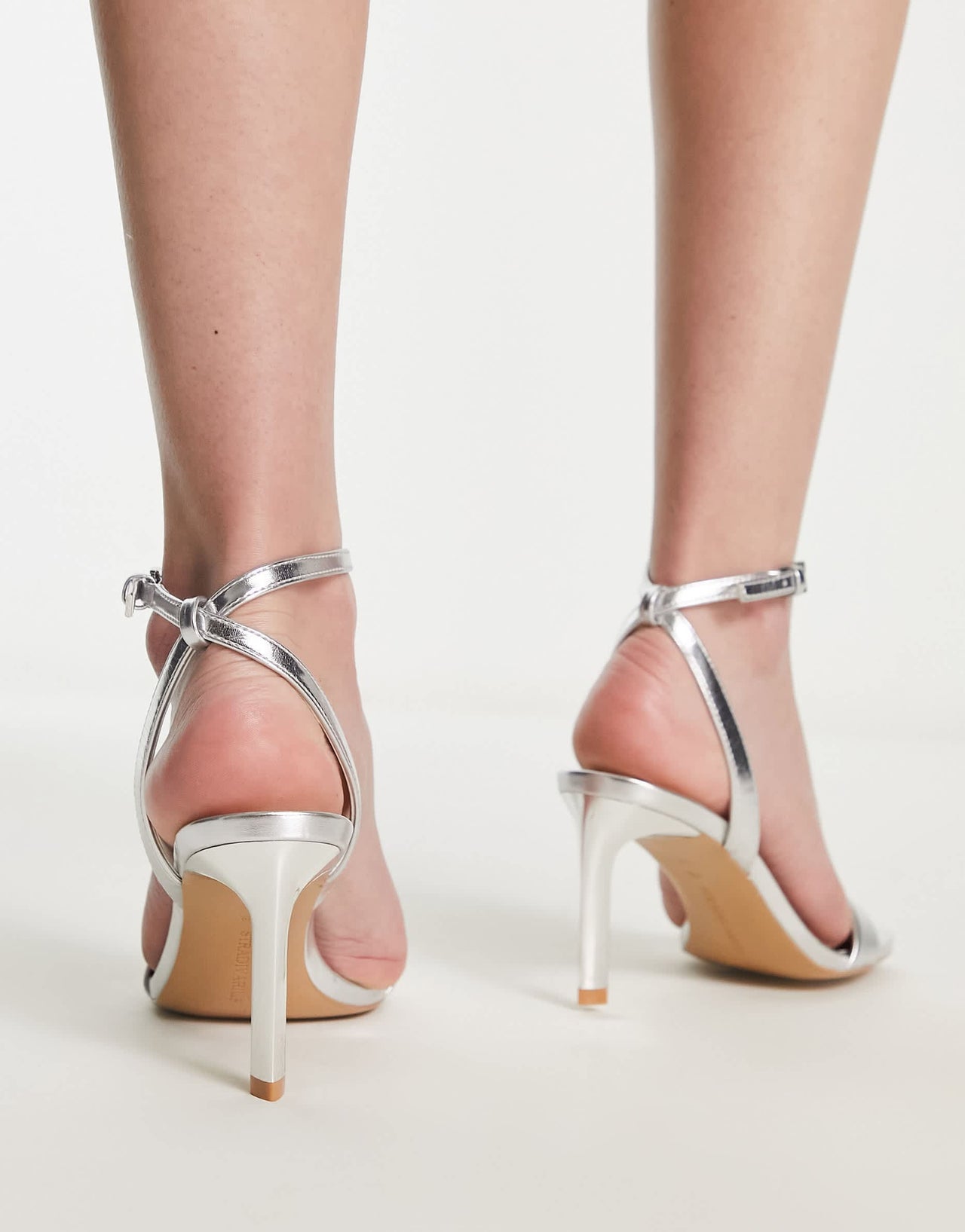 Stradivarius sling back heeled sandals in silver