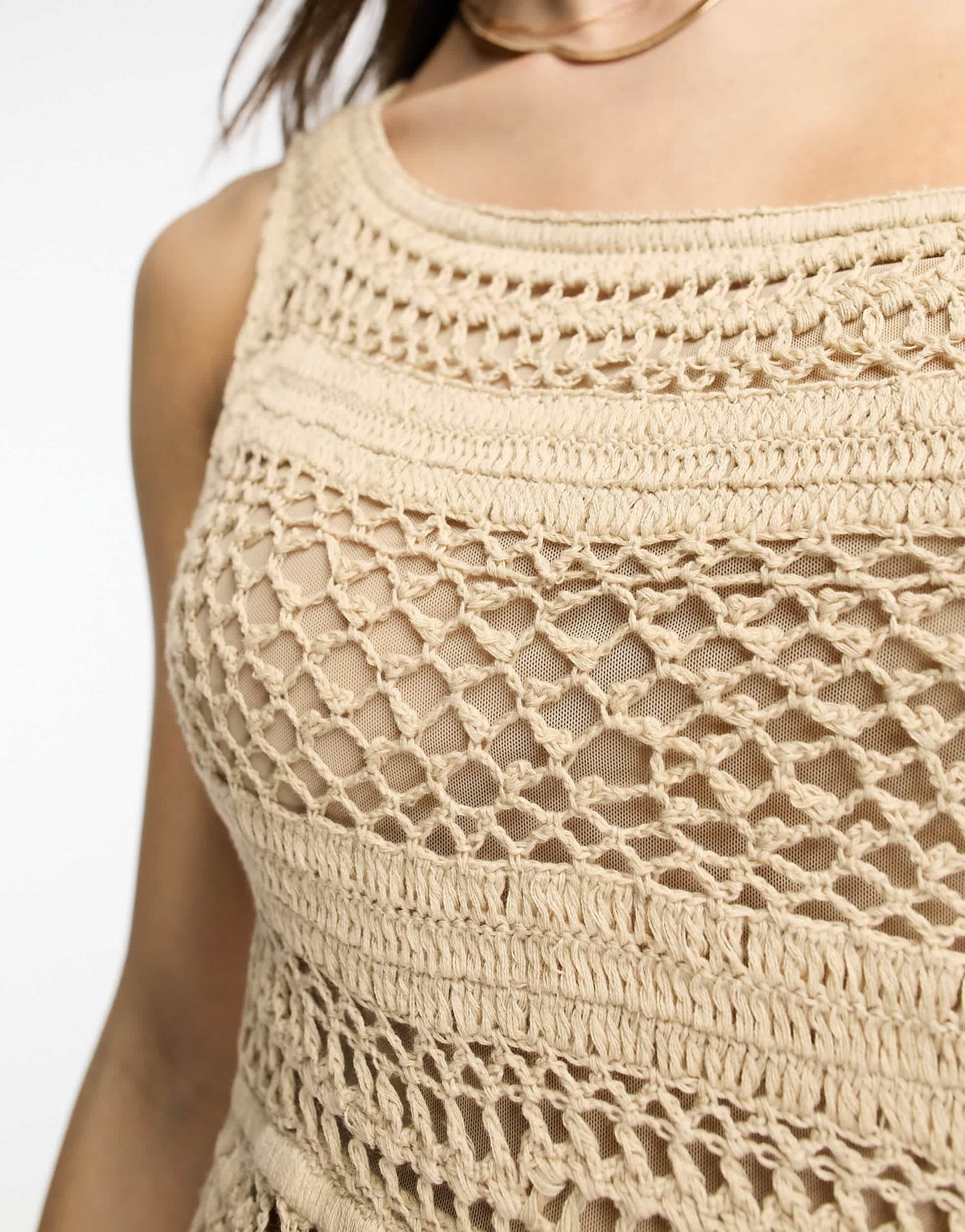 Flook premium rune one shoulder crochet mini beach summer dress in pearl