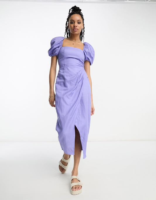 & Other Stories linen blend corset detail midi wrap dress in lilac
