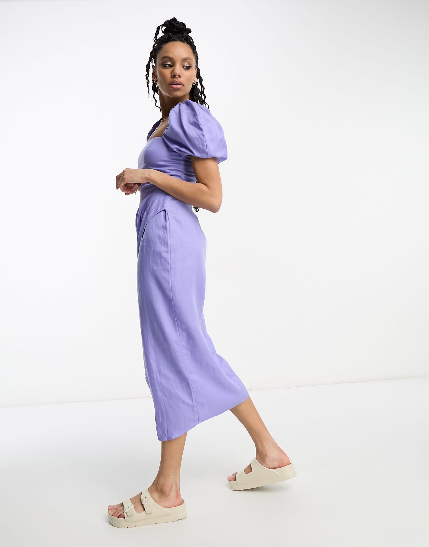 & Other Stories linen blend corset detail midi wrap dress in lilac