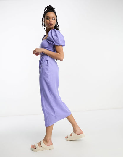 & Other Stories linen blend corset detail midi wrap dress in lilac