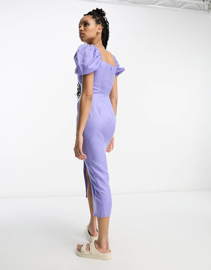 & Other Stories linen blend corset detail midi wrap dress in lilac