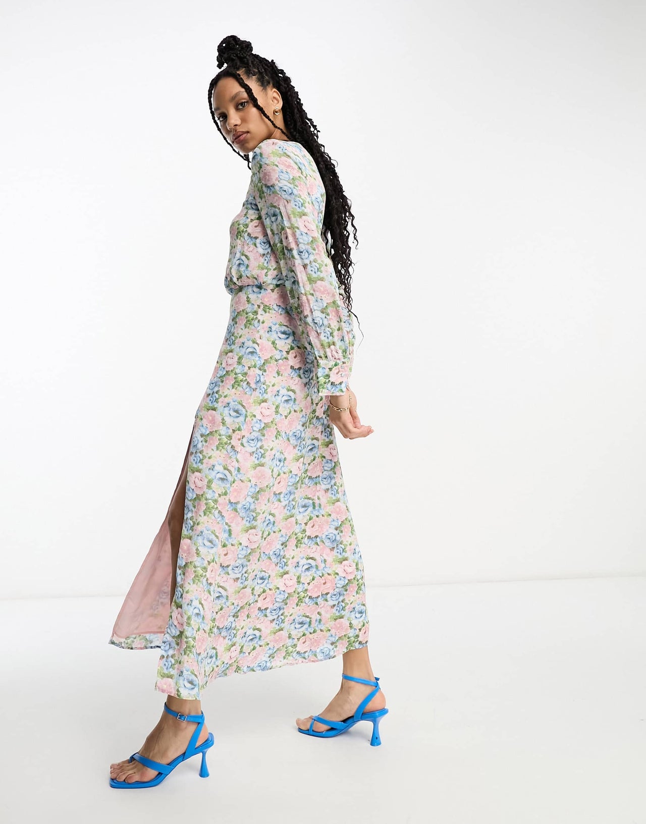 & Other Stories chiffon midaxi dress with split in multi floral