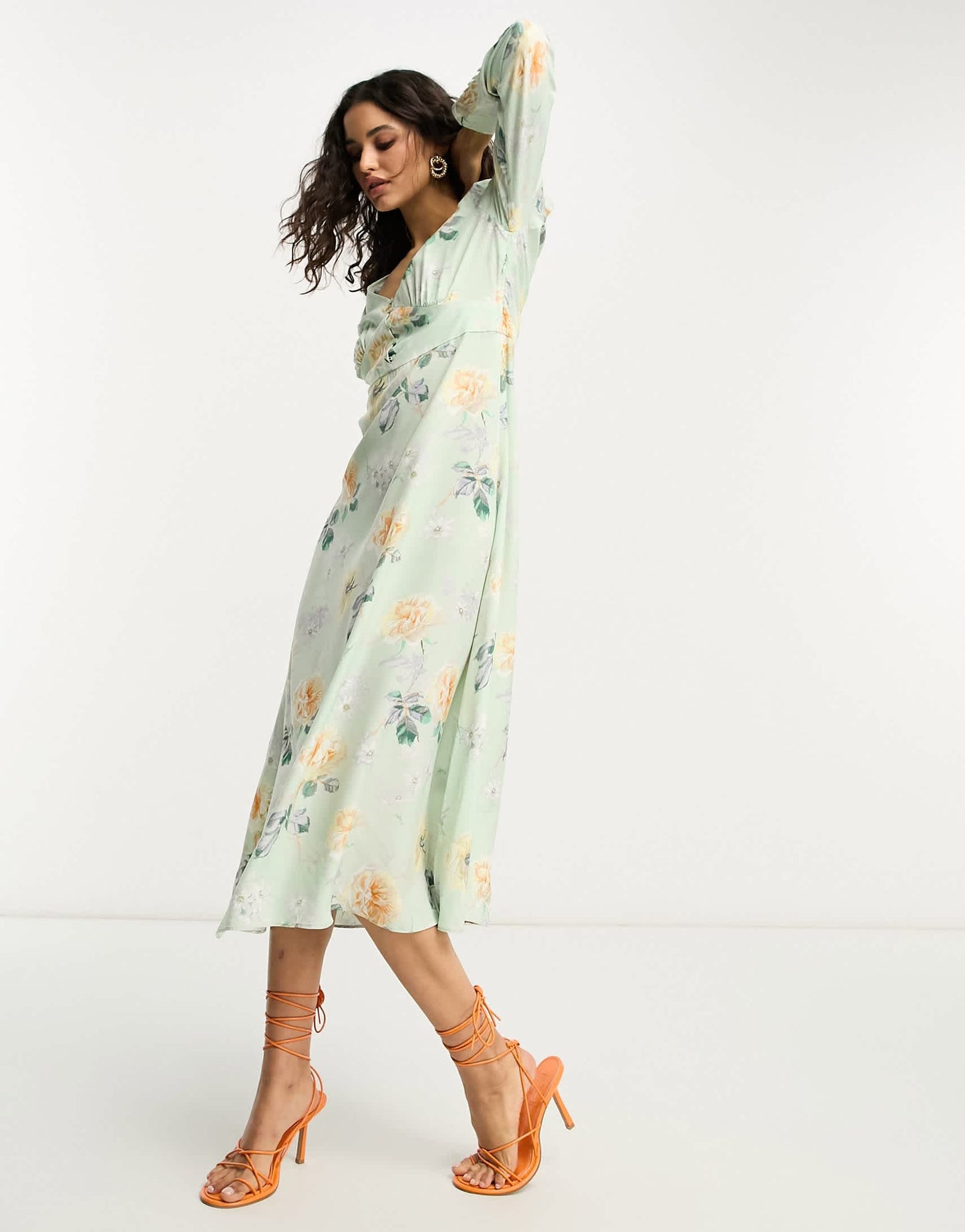 & Other Stories button detail midi dress in green floral