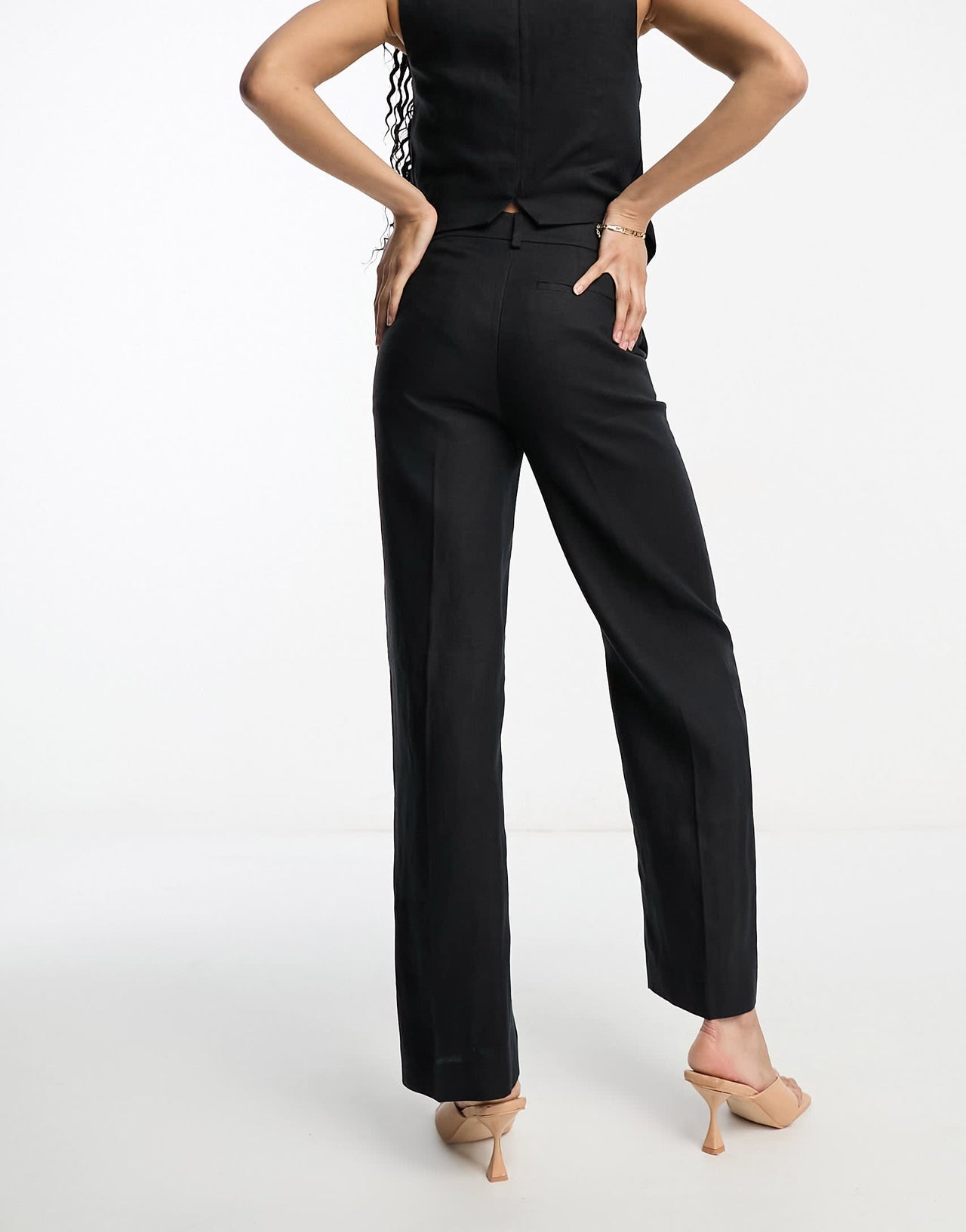 & Other Stories co-ord linen mix tailored trousers in black