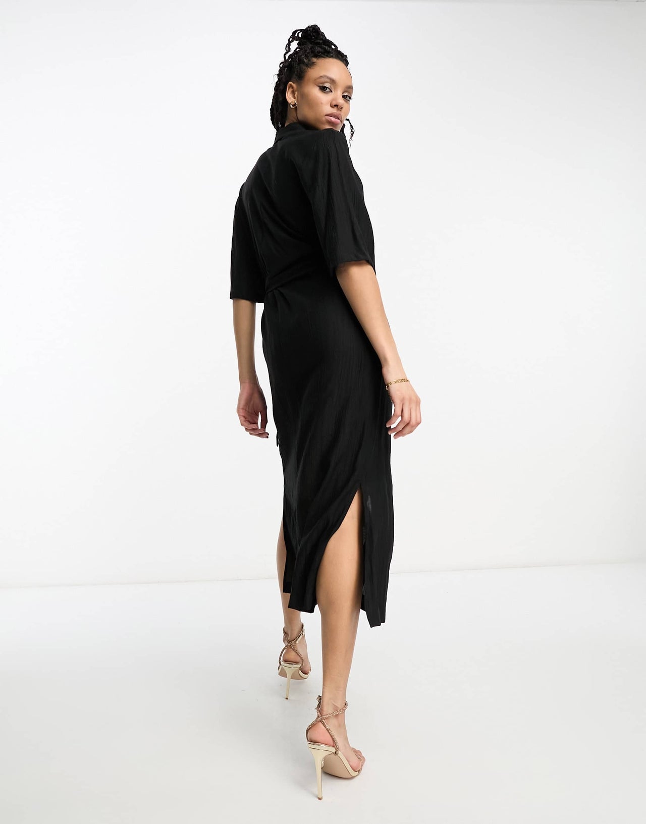 & Other Stories twist detail midi shirt dress in black