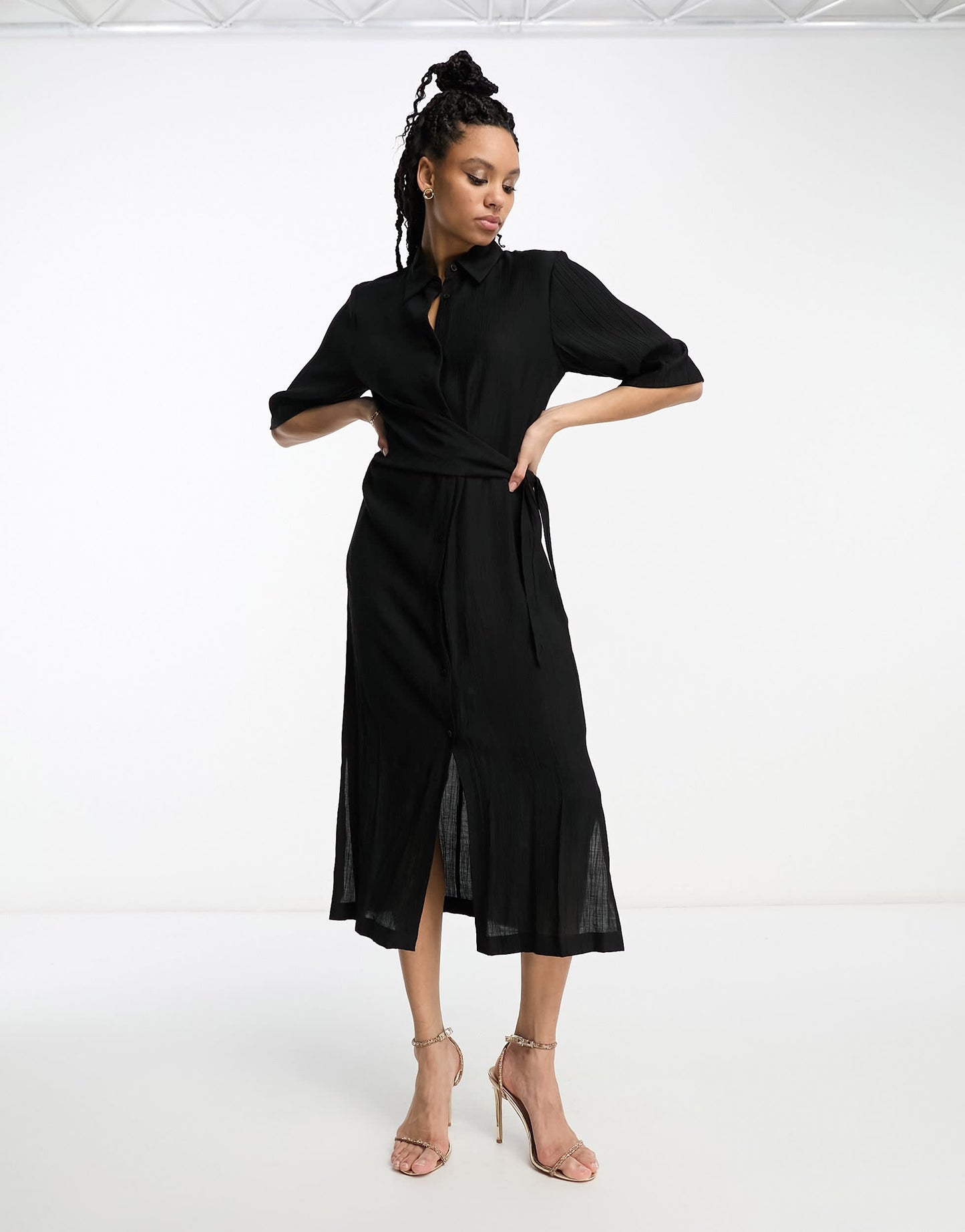 & Other Stories twist detail midi shirt dress in black