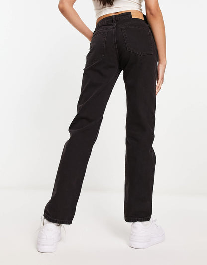 Weekday Pin mid rise straight leg jeans in black