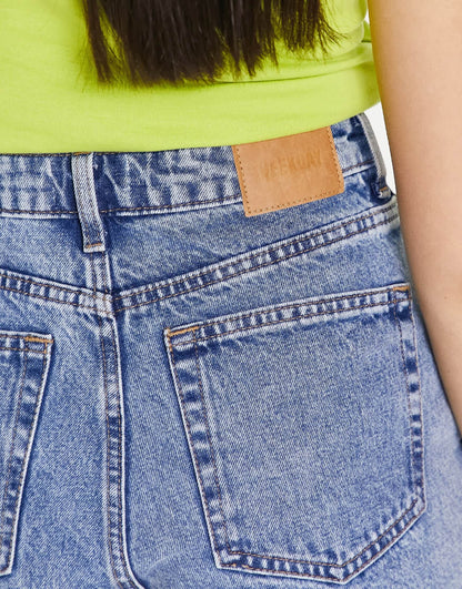 Weekday Rowe high waisted denim mom short in pen blue wash